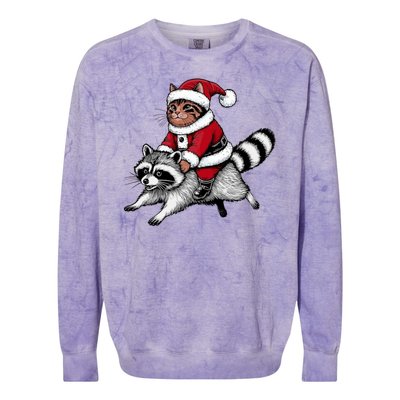 Santa Cat Raccoon Funny Christmas Animal Lover Colorblast Crewneck Sweatshirt