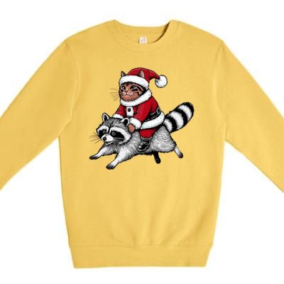 Santa Cat Raccoon Funny Christmas Animal Lover Premium Crewneck Sweatshirt