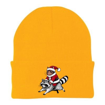 Santa Cat Raccoon Funny Christmas Animal Lover Knit Cap Winter Beanie