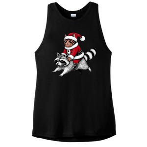 Santa Cat Raccoon Funny Christmas Animal Lover Ladies PosiCharge Tri-Blend Wicking Tank