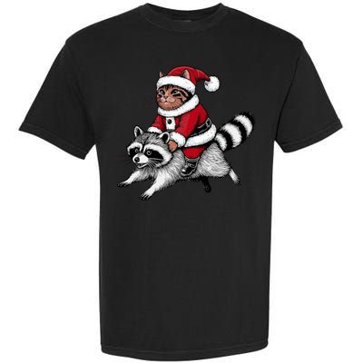 Santa Cat Raccoon Funny Christmas Animal Lover Garment-Dyed Heavyweight T-Shirt