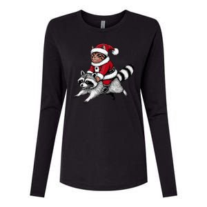 Santa Cat Raccoon Funny Christmas Animal Lover Womens Cotton Relaxed Long Sleeve T-Shirt