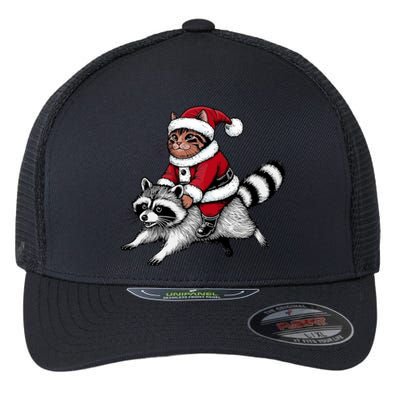 Santa Cat Raccoon Funny Christmas Animal Lover Flexfit Unipanel Trucker Cap