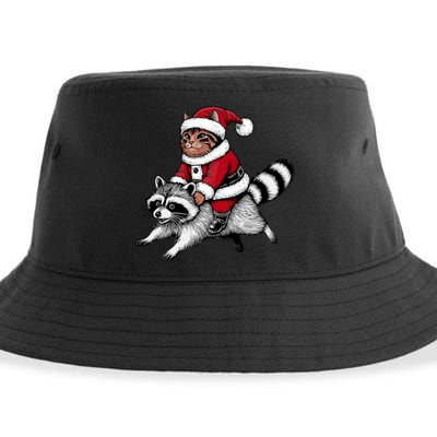 Santa Cat Raccoon Funny Christmas Animal Lover Sustainable Bucket Hat