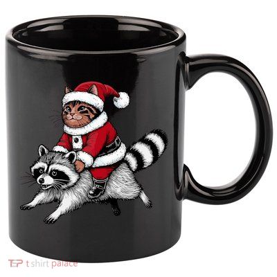 Santa Cat Raccoon Funny Christmas Animal Lover 11oz C Handle Ceramic Mug