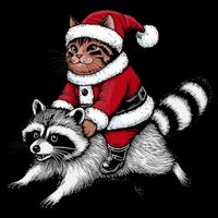Santa Cat Raccoon Funny Christmas Animal Lover Drawstring Bag