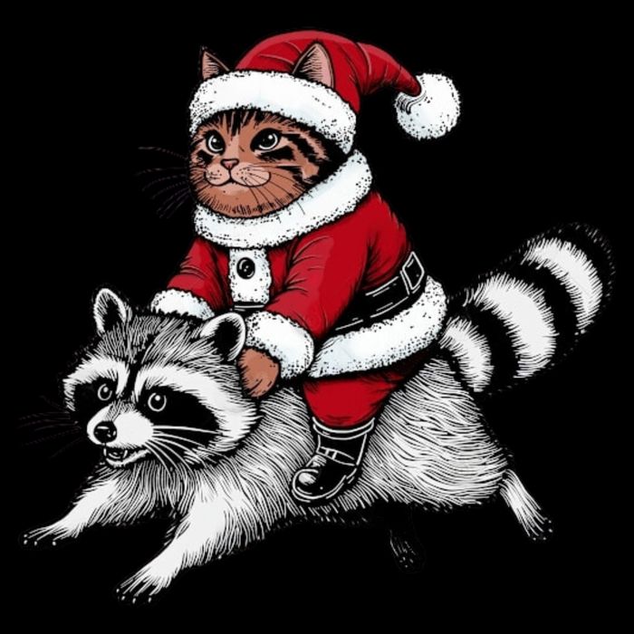 Santa Cat Raccoon Funny Christmas Animal Lover Drawstring Bag