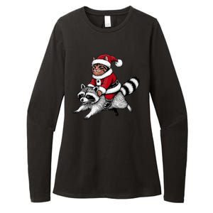 Santa Cat Raccoon Funny Christmas Animal Lover Womens CVC Long Sleeve Shirt