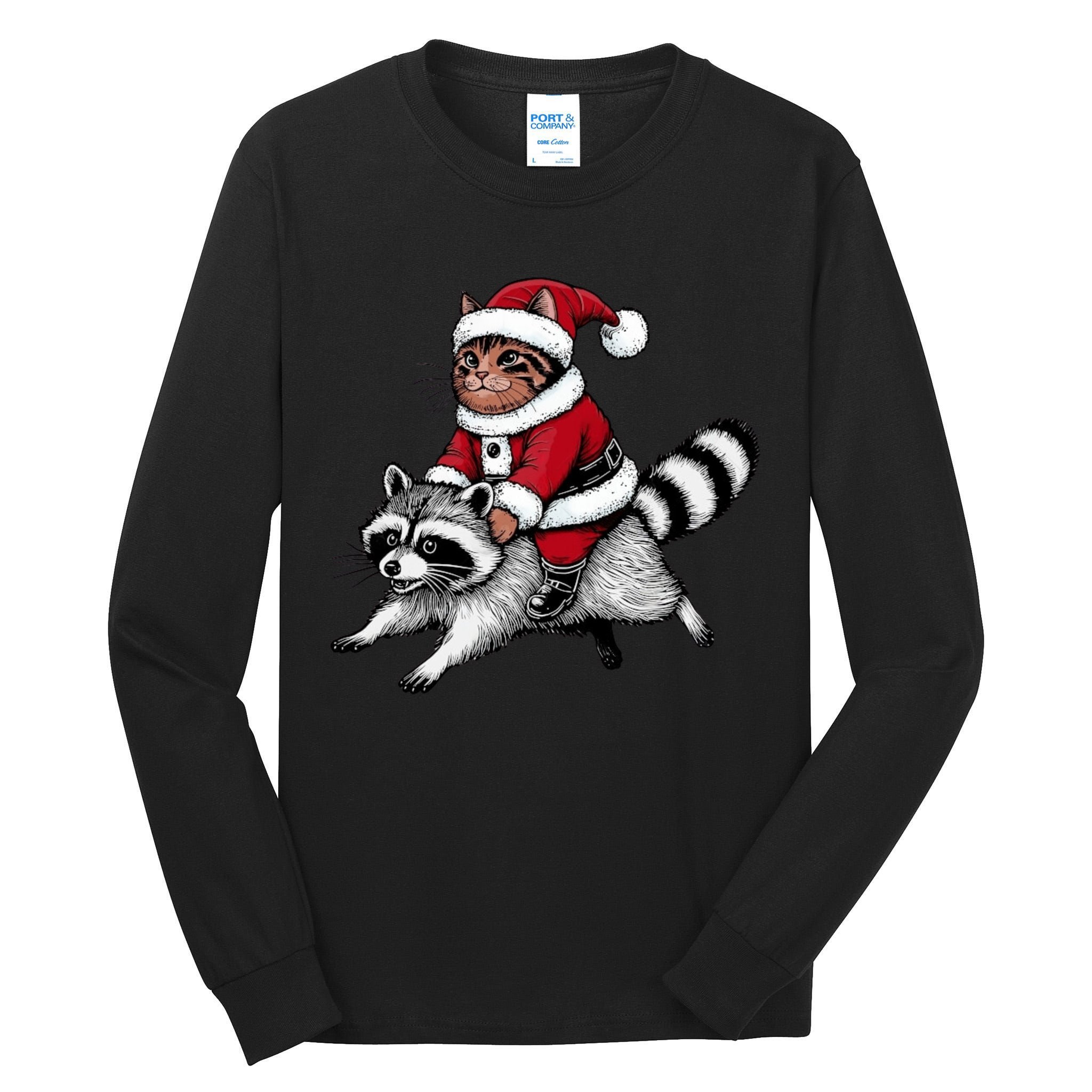 Santa Cat Raccoon Funny Christmas Animal Lover Tall Long Sleeve T-Shirt