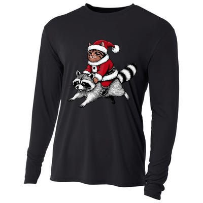 Santa Cat Raccoon Funny Christmas Animal Lover Cooling Performance Long Sleeve Crew
