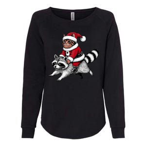 Santa Cat Raccoon Funny Christmas Animal Lover Womens California Wash Sweatshirt