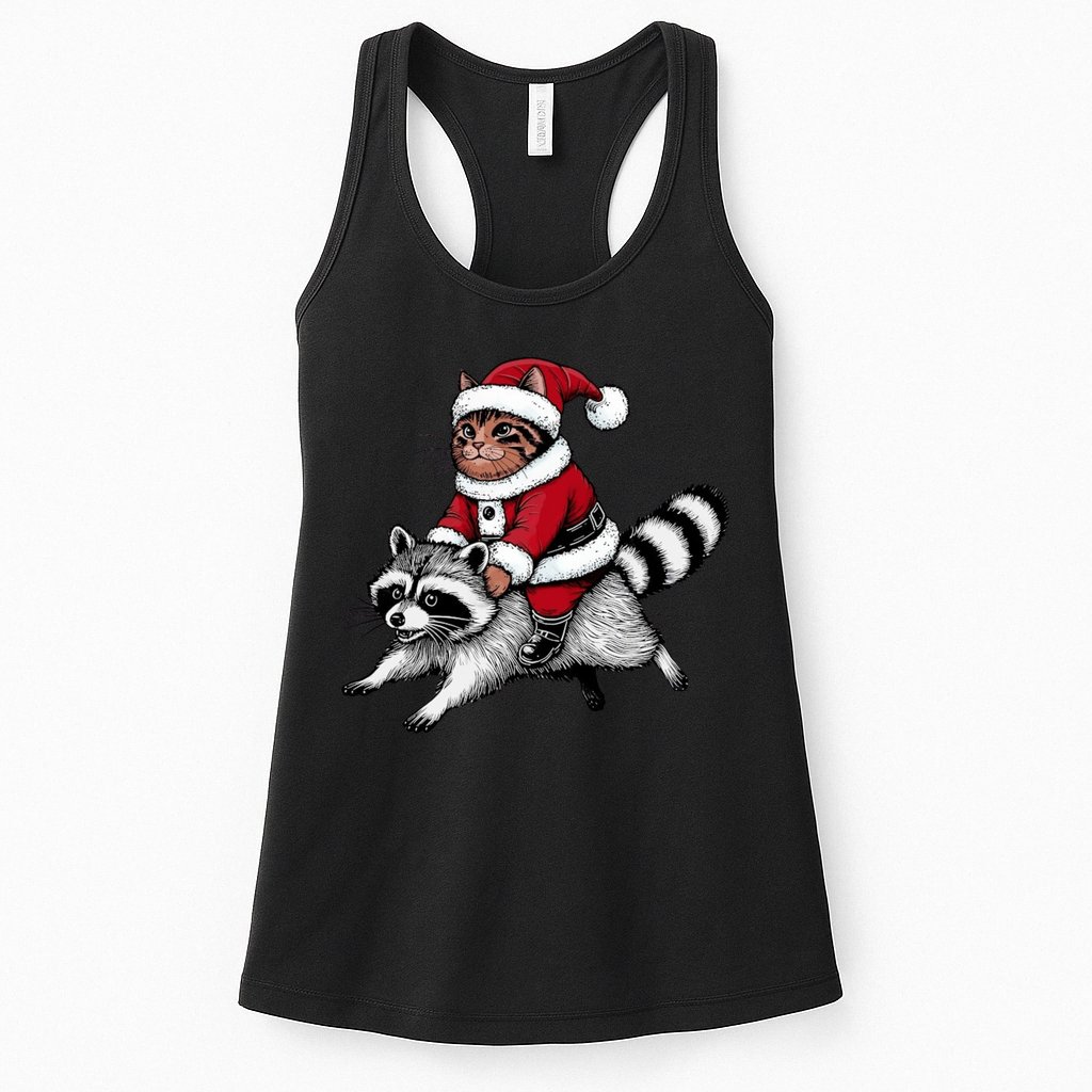 Santa Cat Raccoon Funny Christmas Animal Lover Womens Tank Top