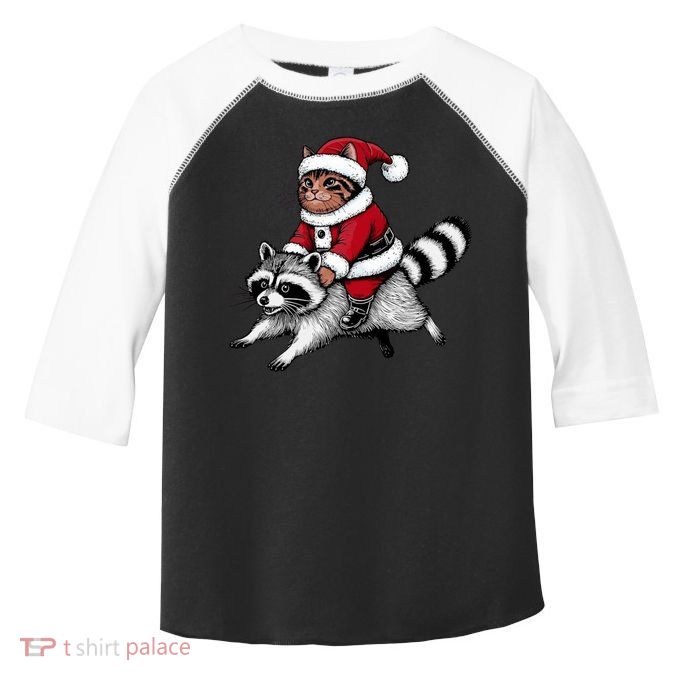 Santa Cat Raccoon Funny Christmas Animal Lover Toddler Fine Jersey T-Shirt