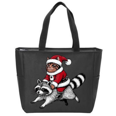 Santa Cat Raccoon Funny Christmas Animal Lover Zip Tote Bag