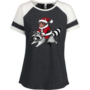 Santa Cat Raccoon Funny Christmas Animal Lover Enza Ladies Jersey Colorblock Tee