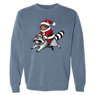 Santa Cat Raccoon Funny Christmas Animal Lover Garment-Dyed Sweatshirt