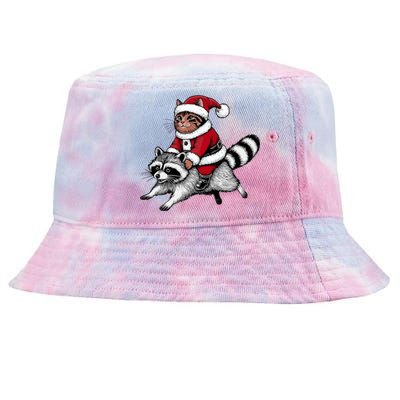 Santa Cat Raccoon Funny Christmas Animal Lover Tie-Dyed Bucket Hat