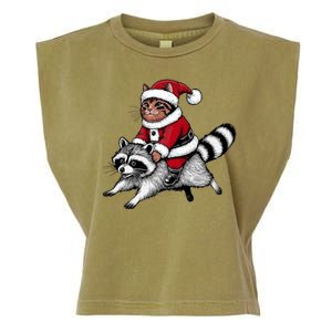 Santa Cat Raccoon Funny Christmas Animal Lover Garment-Dyed Women's Muscle Tee