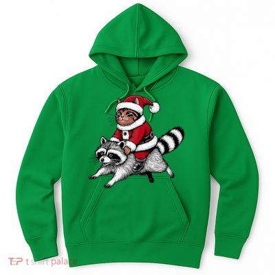 Santa Cat Raccoon Funny Christmas Animal Lover Hoodie