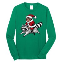 Santa Cat Raccoon Funny Christmas Animal Lover Long Sleeve Shirt