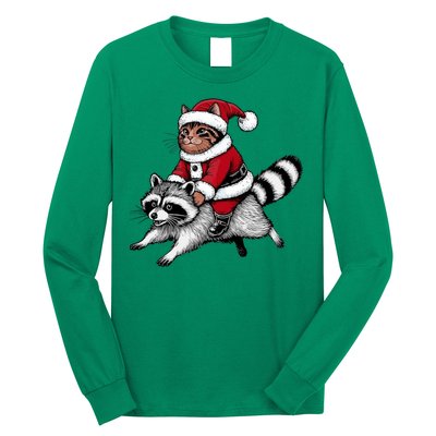 Santa Cat Raccoon Funny Christmas Animal Lover Long Sleeve Shirt