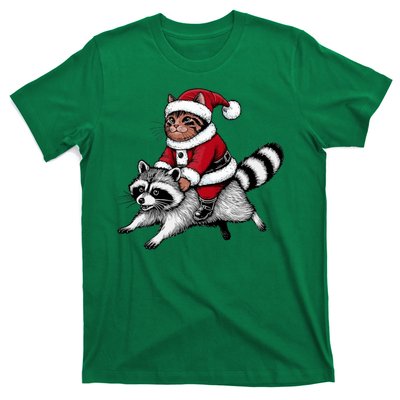 Santa Cat Raccoon Funny Christmas Animal Lover T-Shirt