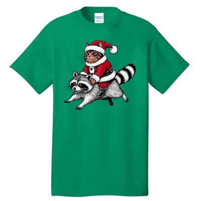 Santa Cat Raccoon Funny Christmas Animal Lover Tall T-Shirt