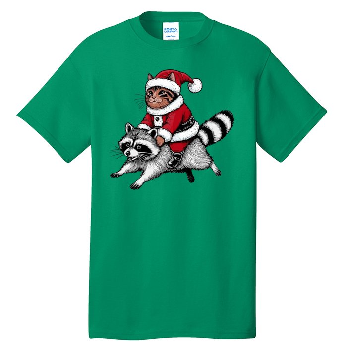 Santa Cat Raccoon Funny Christmas Animal Lover Tall T-Shirt