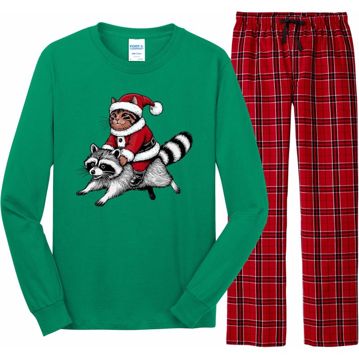 Santa Cat Raccoon Funny Christmas Animal Lover Long Sleeve Pajama Set