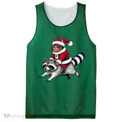 Santa Cat Raccoon Funny Christmas Animal Lover Mesh Reversible Basketball Jersey Tank