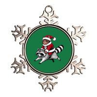 Santa Cat Raccoon Funny Christmas Animal Lover Metallic Star Ornament