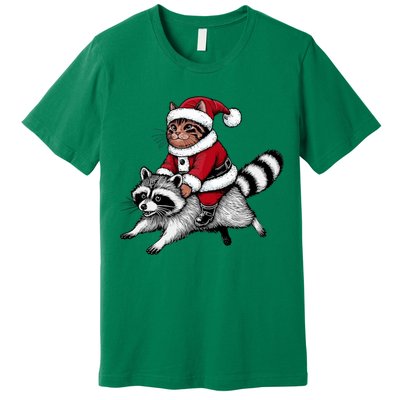 Santa Cat Raccoon Funny Christmas Animal Lover Premium T-Shirt