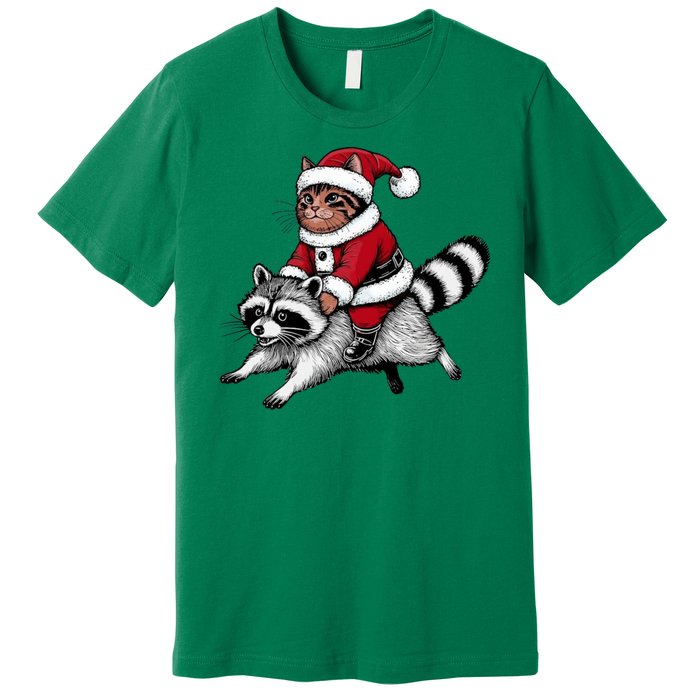 Santa Cat Raccoon Funny Christmas Animal Lover Premium T-Shirt