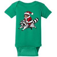 Santa Cat Raccoon Funny Christmas Animal Lover Baby Bodysuit