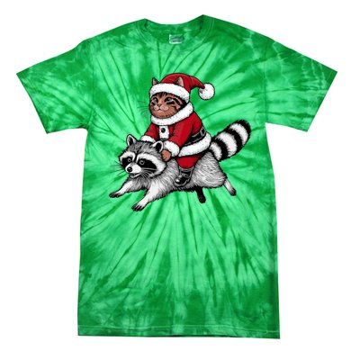 Santa Cat Raccoon Funny Christmas Animal Lover Tie-Dye T-Shirt