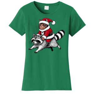 Santa Cat Raccoon Funny Christmas Animal Lover Women's T-Shirt