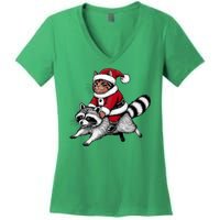 Santa Cat Raccoon Funny Christmas Animal Lover Women's V-Neck T-Shirt