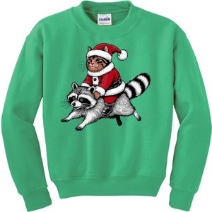 Santa Cat Raccoon Funny Christmas Animal Lover Kids Sweatshirt