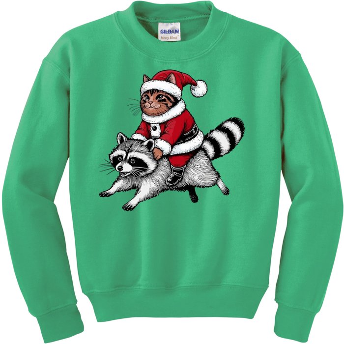 Santa Cat Raccoon Funny Christmas Animal Lover Kids Sweatshirt