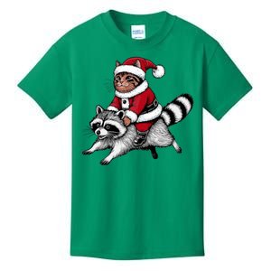 Santa Cat Raccoon Funny Christmas Animal Lover Kids T-Shirt