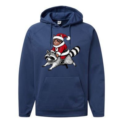 Santa Cat Raccoon Funny Christmas Animal Lover Performance Fleece Hoodie