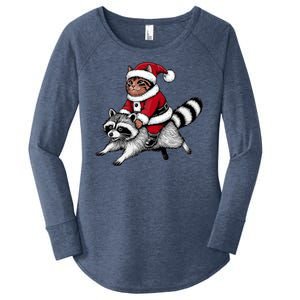 Santa Cat Raccoon Funny Christmas Animal Lover Women's Perfect Tri Tunic Long Sleeve Shirt