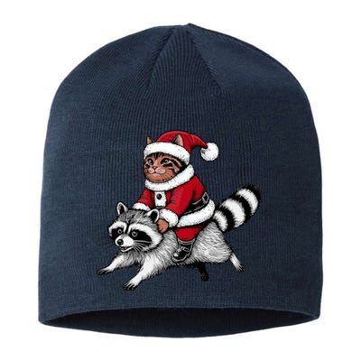 Santa Cat Raccoon Funny Christmas Animal Lover Sustainable Beanie