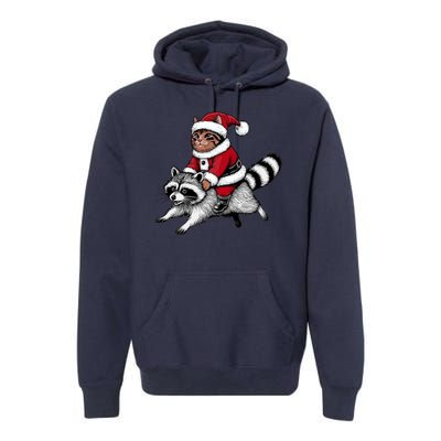 Santa Cat Raccoon Funny Christmas Animal Lover Premium Hoodie