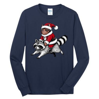 Santa Cat Raccoon Funny Christmas Animal Lover Tall Long Sleeve T-Shirt