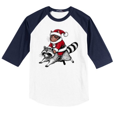 Santa Cat Raccoon Funny Christmas Animal Lover Baseball Sleeve Shirt