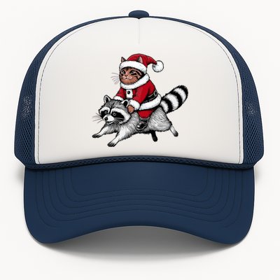 Santa Cat Raccoon Funny Christmas Animal Lover Trucker Hat