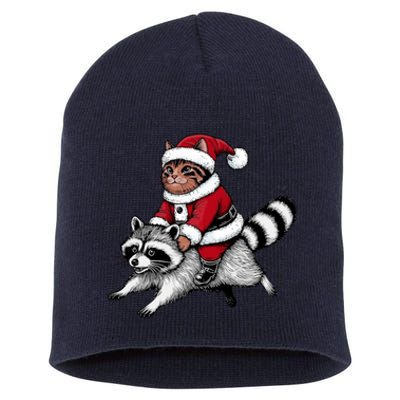 Santa Cat Raccoon Funny Christmas Animal Lover Short Acrylic Beanie