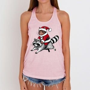 Santa Cat Raccoon Funny Christmas Animal Lover Women's Knotted Racerback Tank