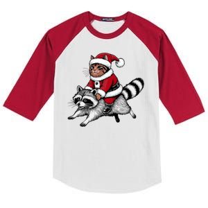 Santa Cat Raccoon Funny Christmas Animal Lover Kids Colorblock Raglan Jersey